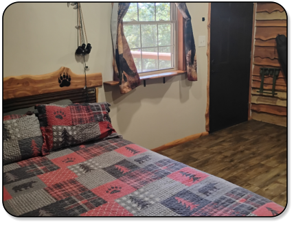 a picture of the interior of our Cub Cabin here at Barker Gap Campground